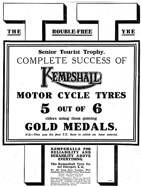 Kempshall Motor Cycle Tyres 1914                                 