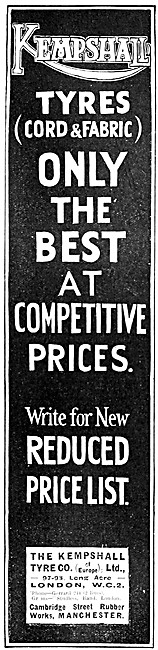 Kempshall Motor Cycle Tyres 1921 Advert                          
