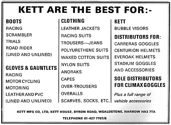 Kett Motorcycle Clothing Products 1972                           