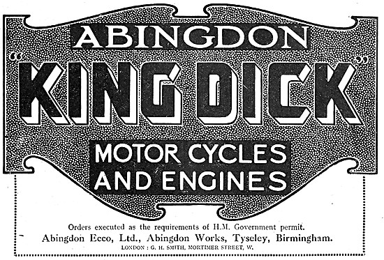 Abingdon King Dick Motorcycles & Engines 1917 Advert             