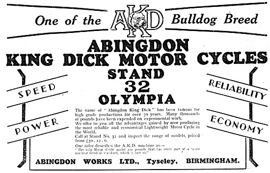 1928 Abingdon King Dick Motorcycles - AKD Motor Cycles           