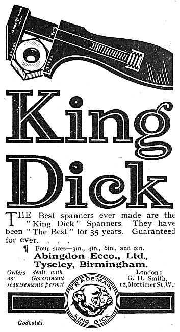 King Dick Adjustable Spanners 1918                               