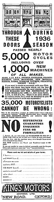Kings Motorcycle Sales 1936                                      