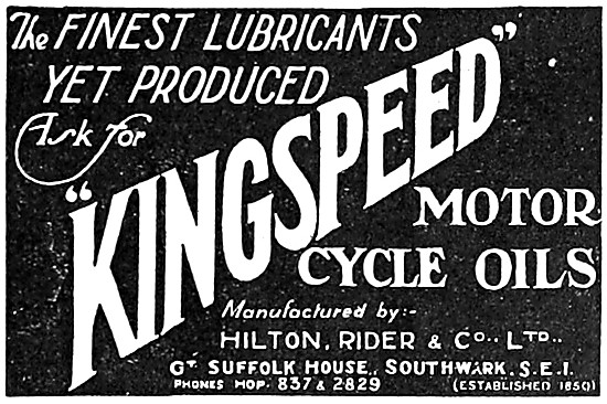 Kingspeed Motor Cycle Oils 1921 Advert                           