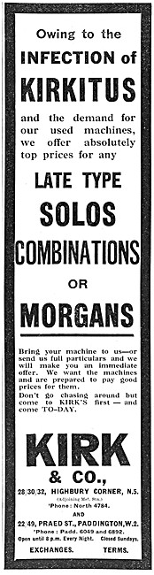 Kirk & Co Motor Cycle Sales & Service. Paddington. 1930          