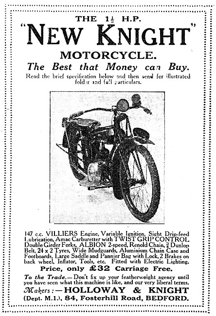 Holloway & Knight Motor Cycle - 19231.5 hp New Knight Motor Cycle