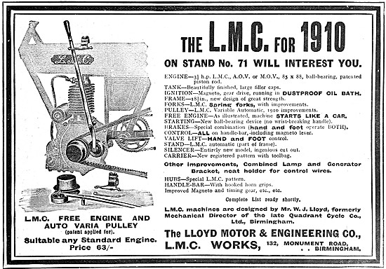 1909 L.M.C. Motor Cycles - Lloyd Motor Cycles                    