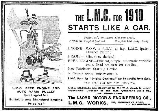 L.M.C. Motor Cycle With Free Engine & Auto Varia Pulley          