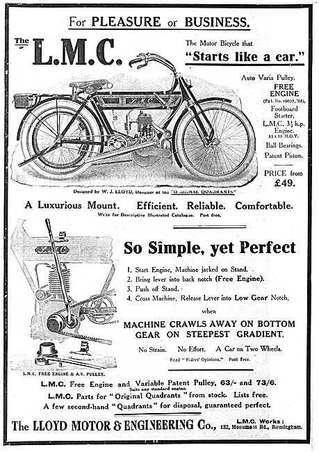L.M.C. 3.5 hp Free Engine Motor Cycle 1910 - LMC Motorcycle      
