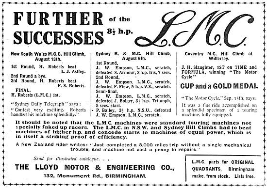 L.M.C. Motor Cycles Advert                                       