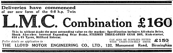 L.M.C. Motor Cycles - LMC 6-8 HP Twin Combination 842 cc         