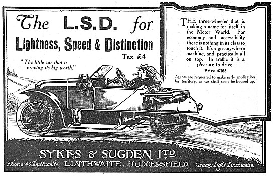 L.S.D. Cyclecar - .L.S.D. Three Wheeler Car 1922 Advert          