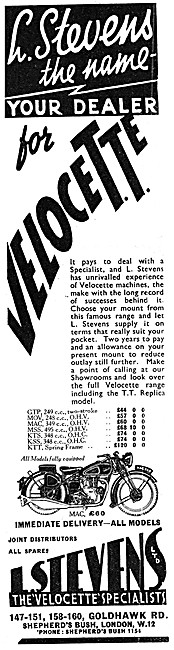 L.Stevens Motor Cycles Sales - L.Stevens Velocette Specialists   
