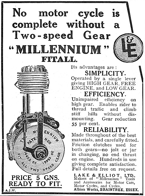 Lake & Elliot Millennium Two-Speed Fitaall Motor Cycle Gear 1910 