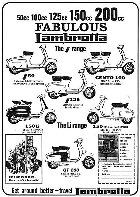 Illustrated Range Of Lambretta Motor Scooters For 1965           