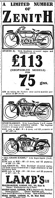 Lambs Zenith Motorcycle Sales 1923                               