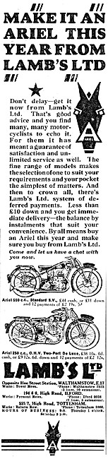 Lambs Motor Cycle Sales & Service 1929                           