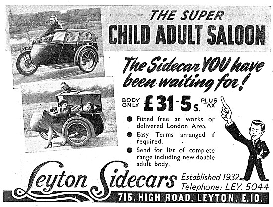 1949 Leyton Sidecars Advert                                      