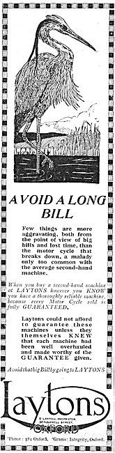 Laytons Motorcycle Sales 1925 Advert                             