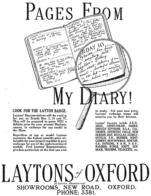 Laytons Of Oxford Motorcycle Sales 1928                          