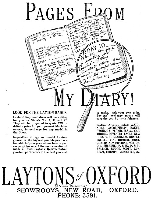 Laytons Of Oxford Motorcycle Sales 1928                          