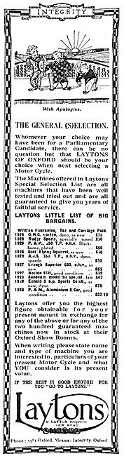 Laytons Of Oxford Motorcycle Sales 1929                          