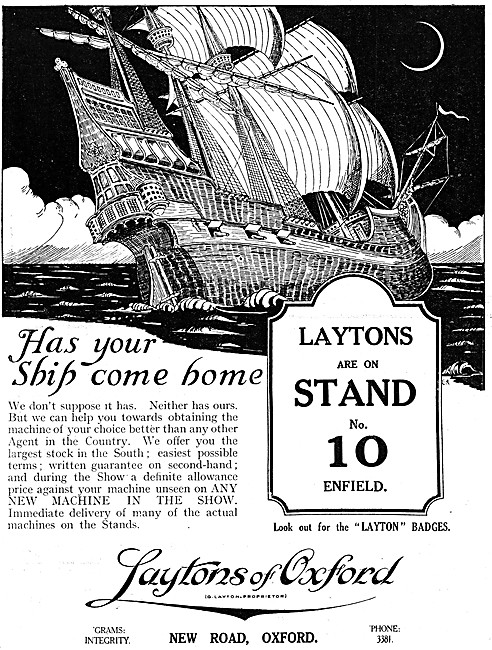 Laytons Of Oxford Motor Cycle Dealership 1930 Advert             