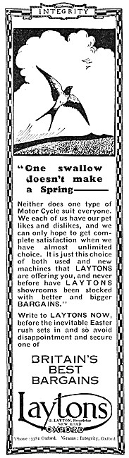 Laytons Of Oxford Motorcycle Sales 1930                          