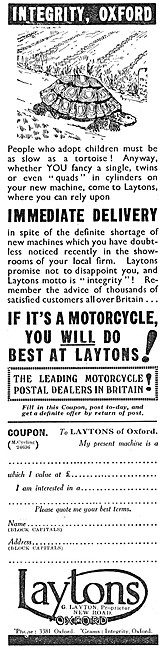 Laytons Of Oxford Motorcycle Sales 1936 Advert                   