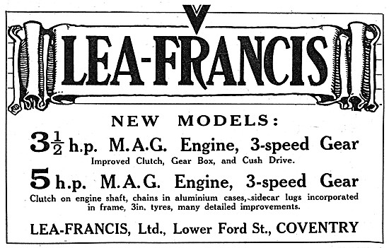 1921 Advert For The New Lea-Francis Motor Cycle Model Range      