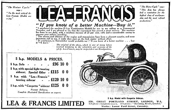 The 1923 Line Of Lea-Francis 5hp Motor Cycles                    