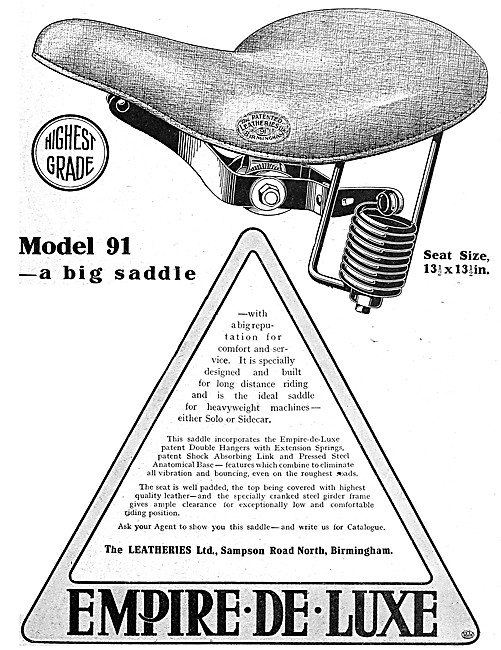 Leatheries Empire De-Luxe Model 91 Motor Cycle Saddle            