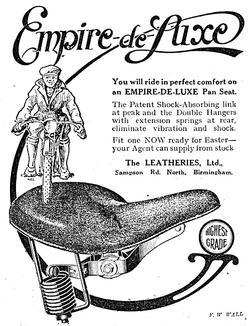 Leatheries Empire de-Luxe Motor Cycle Saddles                    