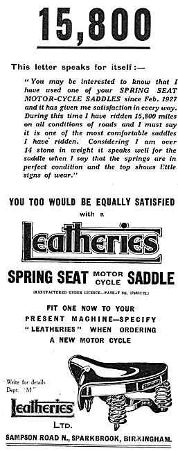 Leatheries Spring Seat Motor Cycle Saddles                       