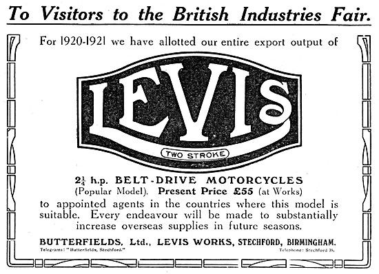 1920 Levis 2.5 hp Belt-Drive Motor Cycle Advert                  