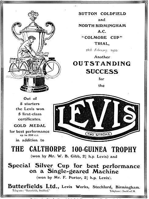 1920 Levis Motor Cycles Competition Successes Advert             