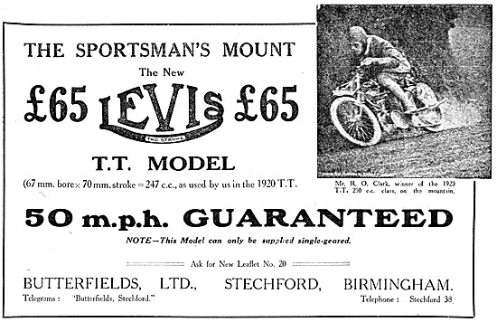 The 1921 Levis 250 cc TT Model;                                  