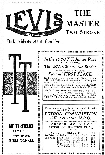 Levis Motor Cycles - Levis Two-Stroke Motorcycles 1921           