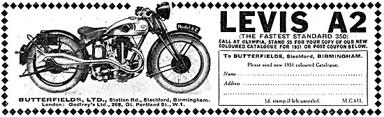 Levis A2 Motor Cycle 1930 Advert                                 