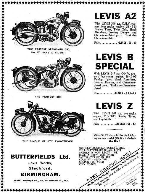 Levis B Special - Levis A2 - Levis Z 247 cc Two-Stroke 1930 Adver
