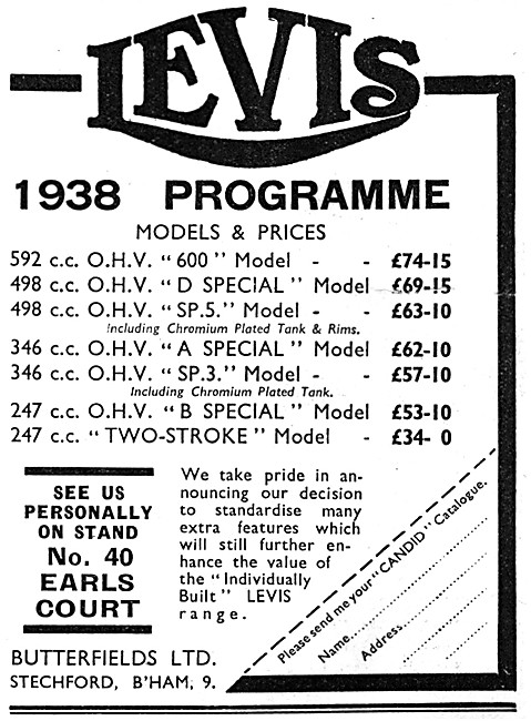 The 1938 Range Of Levis Motor Cycles - Levis Motorcycles         