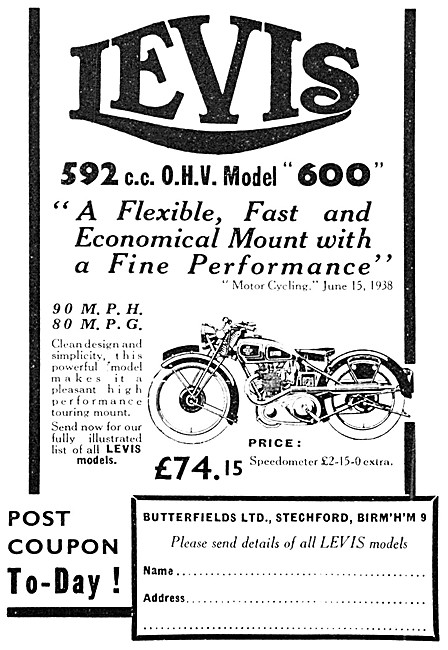 1938 Levis 592 cc OHV Motor Cycle - Levis Motorcycles            