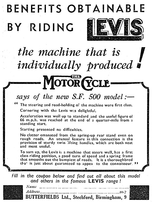 Levis Motor Cycles - Levis SF 500 Motor Cycle                    
