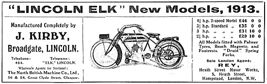 Lincoln Elk Motor Cycles Model range 1913                        