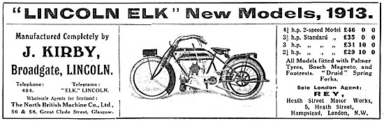 Lincoln Elk Motor Cycles Model range 1913                        