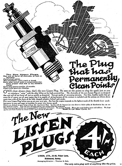 Lissen Motor Cycle Spark Plugs                                   