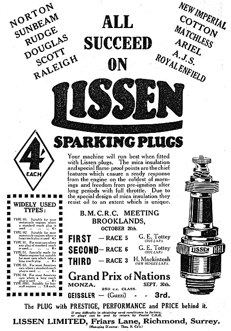 Lissen Sparking Plugs                                            