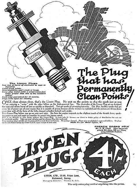 Lissen Motor Cycle Spark Plugs                                   