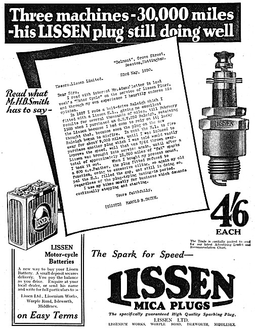 Lissen Motorcycle Electrical Equipment - Lissen Batteries & Plugs