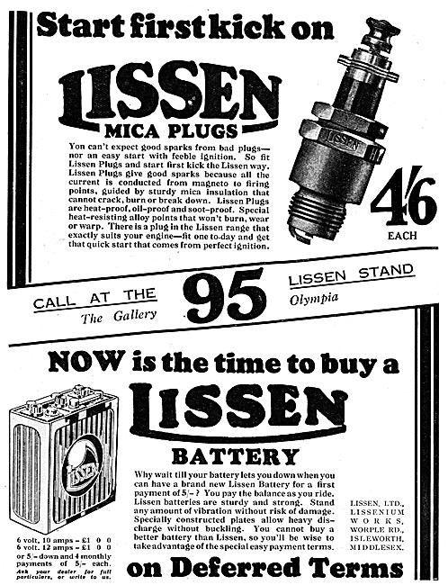 Lissen Mica Spark Plugs - Lissen Motor Cycle Batteries           